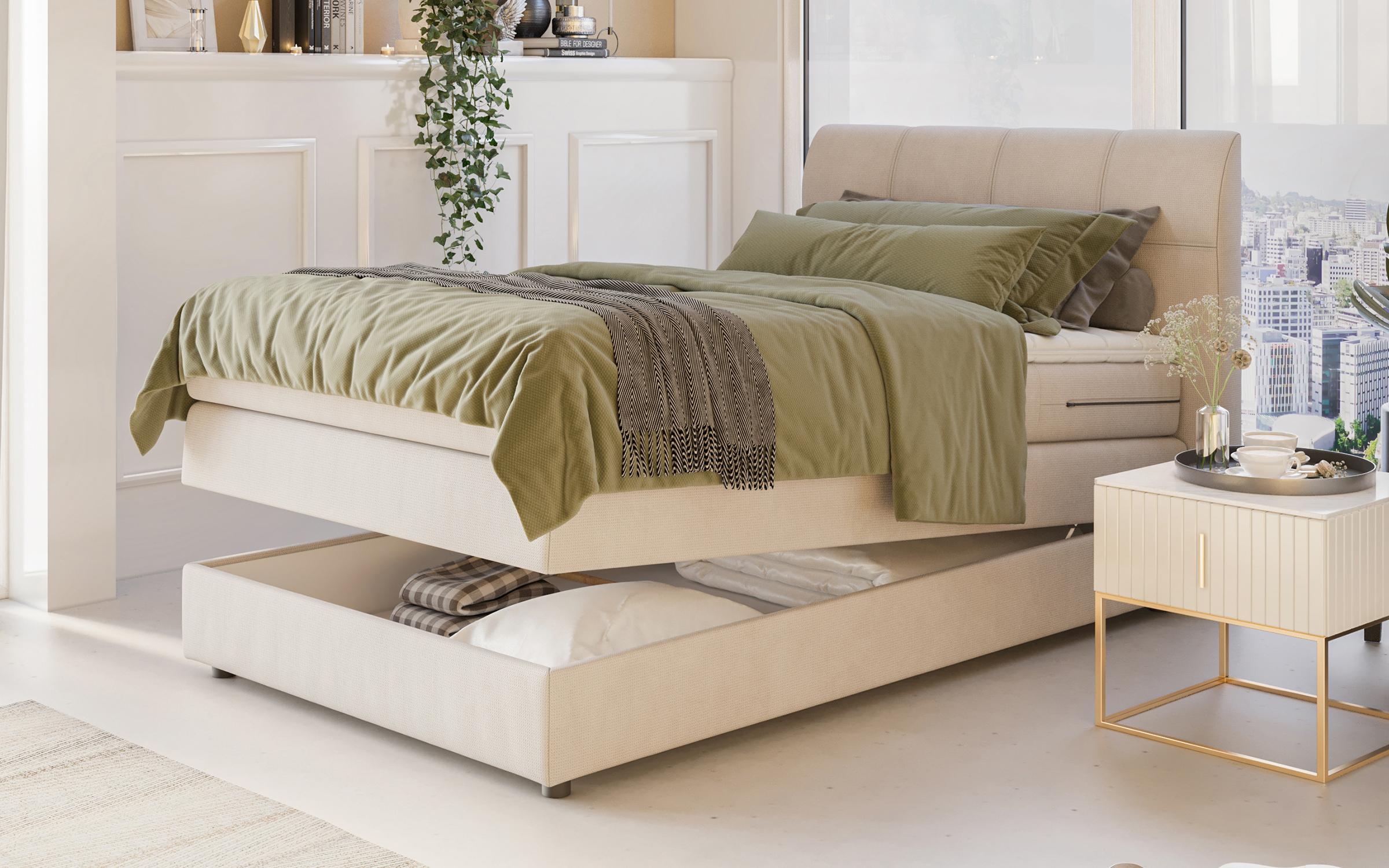Double bed Box Spring + mattress topper 120/200 Valony, beige  2